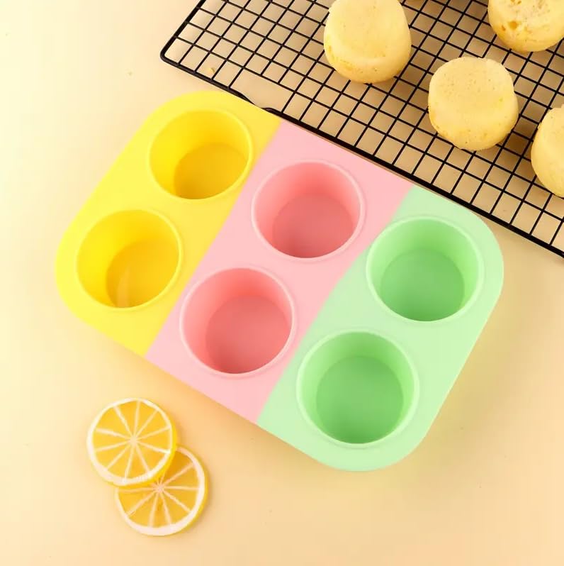 VYATIRANG 6 Cavity Silicone Muffin Pan Regular Silicone Cupcake Pan Egg Muffin Pan Non-Stick Cake Molds Great for Making Muffin Cakes, Tart, Bread (Pack of 1, Multicolor)
