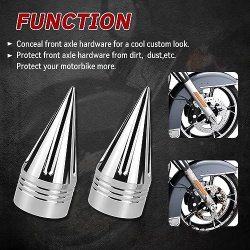YHTIMIOX Front Axle Nut Covers 3.6" CNC Spike Front Axle Nut Covers Caps for Harley Touring Street Glide Fat Boy Road King Electra Glide Tri Glide Dyna (Chrome)