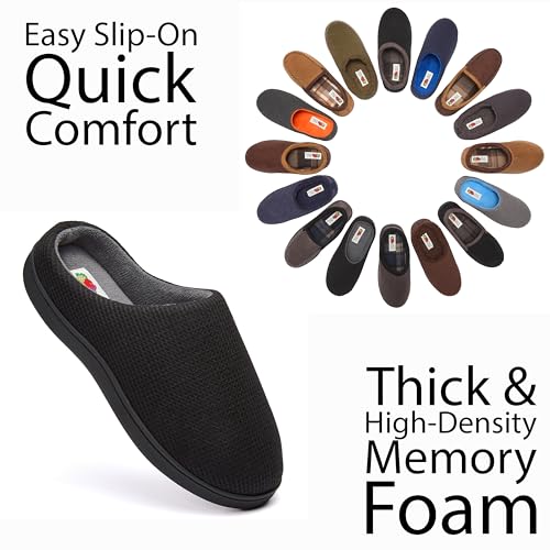 Fruit of the Loom Men's Ribbed Jersey Clog Slippers - Memory Foam Sole - Indoor/Outdoor, Pantuflas Machine Washable, Black/Charcoal, XL - image 4