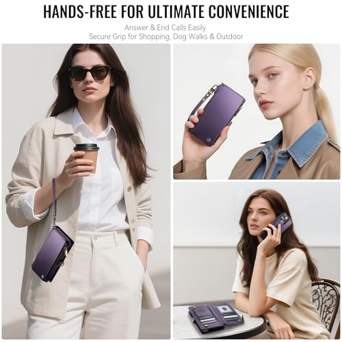 Defencase for iPhone 16 Pro Magnetic Wallet Case Compatible with Magsafe with RFID Blocking Zipper Strap Card Holder for Women Men PU Leather Detachable Case for iPhone 16 Pro (6.3 inches), Purple by Defencase - Image 6