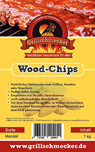Grillschmecker Wood Chips - Natürliches Holzaroma zum Grillen, Smoken & Räuchern - 1 kg Mandelholz Cover