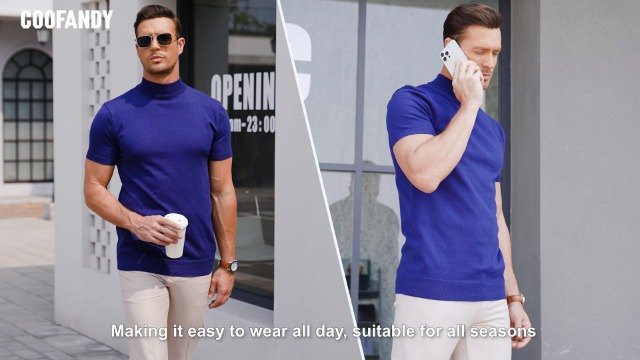 COOFANDY Mens Mock Turtleneck Short Sleeve Sweater Casual Stylish Knitted Pullover Slim Fit Dress Sweater Basic Tops