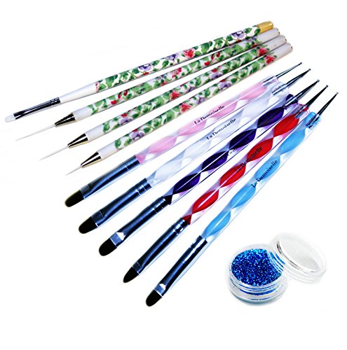 5 x 2 Ways Gel Nail Brush And Dotting Tools/Nail Art Striping & Sculpture Brush Set