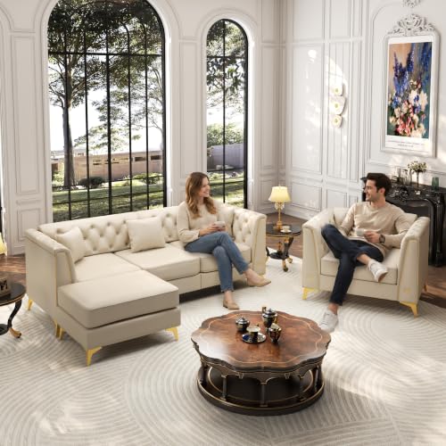 Image of KEIKI 2-Piece Chesterfield Sofa Set with Handmade Button Tufted, Beige