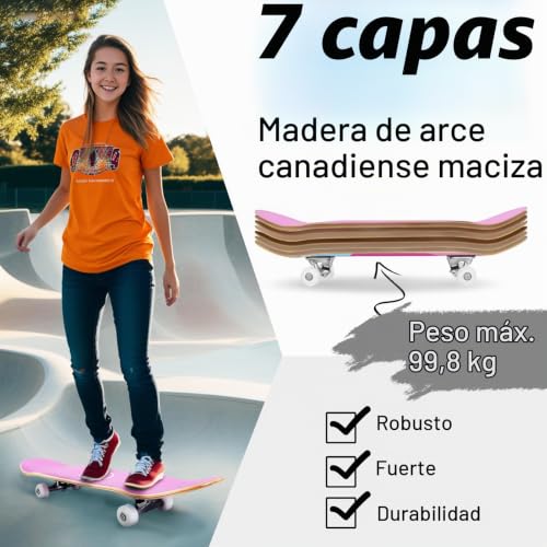 Miniatura 2 de Monopatín De 31 X 8 Pulgadas, Monopatín Completo Para Niños, Adultos Y Adolescentes, 7 Capas De Arce Canadiense, Doble Patada Con Herramienta De Patinaje Todo En Uno Para Principiantes