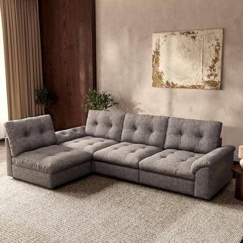 Image of Oversized Modular Sectional Sofa with Storage, Modern Deep Seat Cloud Couch for Living Room, L-Shaped Large Sectional Couch, 4 Seater, Gray