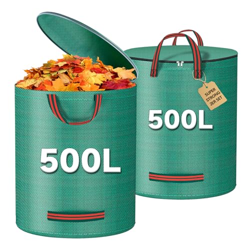 Sac Dechets Verts Resistant,Sac de Jardin Vegetaux avec Couvercle et Poignées,Lot de 2 Sacs à Déchets de Jardin pour Transport de déchets verts,Ramasse...