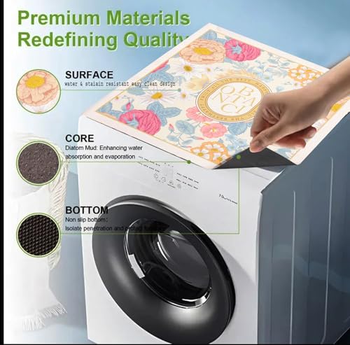 Image of Homecloud Non-Slip Washing Machine Mat - Durable Waterproof Protective Cover for Washer & Dryer, Dust-Resistant Mat Ideal for Laundry Room & Kitchen Appliances | 60x60cm (Beige Pink)