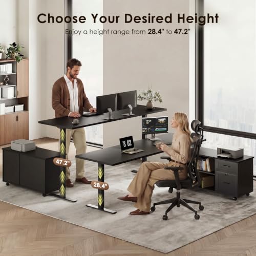Image of OffiGo 71 Inch L Shaped Electric Standing Desk with Cabinet Sets, Black | Mobile Drawers & File Cabinet Sets for Flexible Layout, Height Adjustable Executive Stand Up Desk for Home Office Workstation