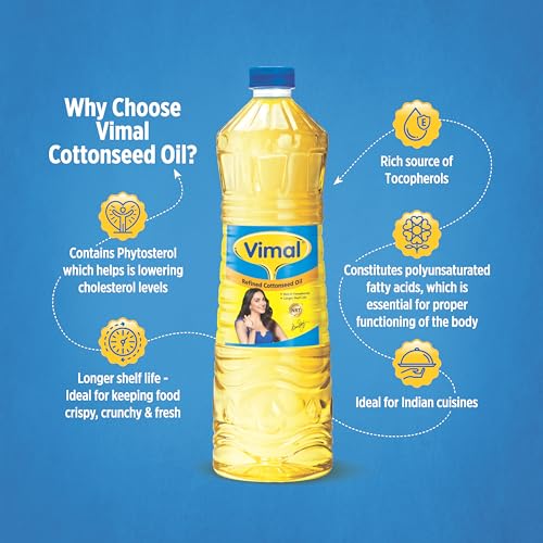 Image of Vimal Cottonseed Oil: Healthy Kapasiya Tel, Refined Cooking Oil for Balanced Diet | Pure Cottonseed Oil (1L)