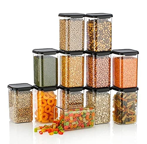 Image of Homemet Premium Quality Unbreakable Air Tight Square Plastic Containers Set for Kitchen Storage 1100ml Plastic Easy Flow Cereal Dispenser Storage Box Jar Food Rice Pasta Pulses (1100 ML, 03)
