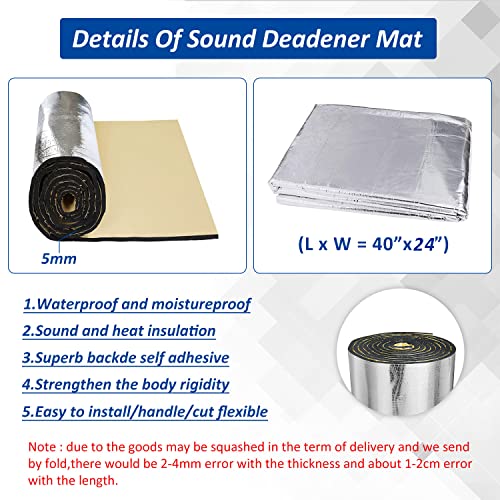 Car Heat Sound Deadening Insulation Mat, - 197 Mil 6.5 Sqft Automobile Sound Deadening & Heat Insulation Material For Auto Hood Engine Roof Door And Trunk,Aluminum Foil Finish ,40 Inch X 24 Inch #TOP1