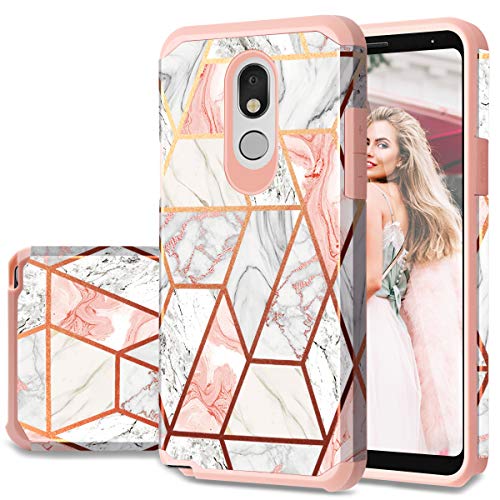 Fingic LG Stylo 5 Case, LG Stylo 5 Plus Case, LG Stylo 5V/Stylo 5X Case Rose Gold Marble Shiny Glitter Bumper Hybrid Hard PC Soft Rubber Cover Anti-Scratch Shockproof Protective Case 2019
