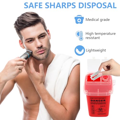 3-Pack Sharps Container for Home Use and Professional, 1 Quart Biohazard Needle and Syringe Disposal, Needle Disposal Small Portable Container for Travel & Home Use - Thumbnail 4