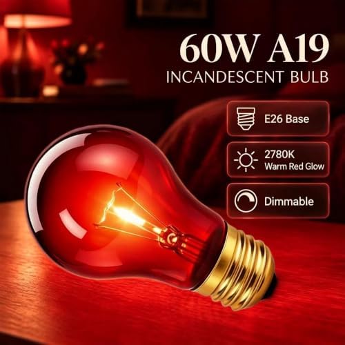 8-pack Red 60 Watt Incandescent Light Bulbs, A19 E26 Incandescent Bulb — 사진 3