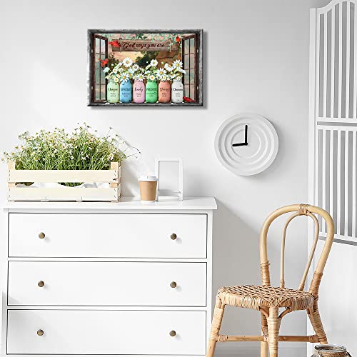 Minimalist Christian Wall Art Posters For Room Aesthetic Decor Daisy Office Canvas Wall Art Decor Prints For Women - 12"X16" Wooden Framed Stretched Vintage Paintings For Inspirational Wall Decorations #TOP5