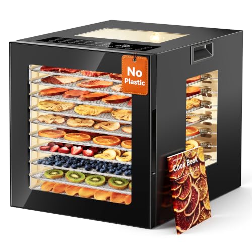 Image of Manastin Food Dehydrator 10 Stainless Steel Trays 10 Presets, Black
