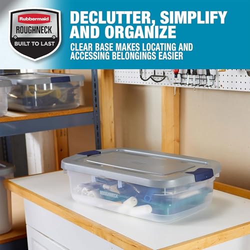 Image of Rubbermaid 6 Pack Roughneck Clear Storage Containers, Stackable Totes, 31 Quart