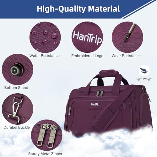 HanTrip 16 Inch Under Seat Carry On Duffle Bag for Airplanes, Purple — view 5