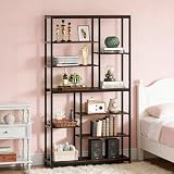 BIGTO Bookcase 39.4"*11.8"*78.8", Black Metal&Particle Board Tall Versatile Staggered Etagere Bookshelf Home Furniture