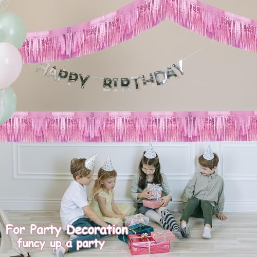 Image of 4 Pcak 39 Feet Glitter Pink Parade Float Decorations for Trailer Car, Glitter Foil Fringe Metallic Tinsel Streamers Banner Garland for Graduation Weeding Homecoming Birthday Party (Glitter-Pink)