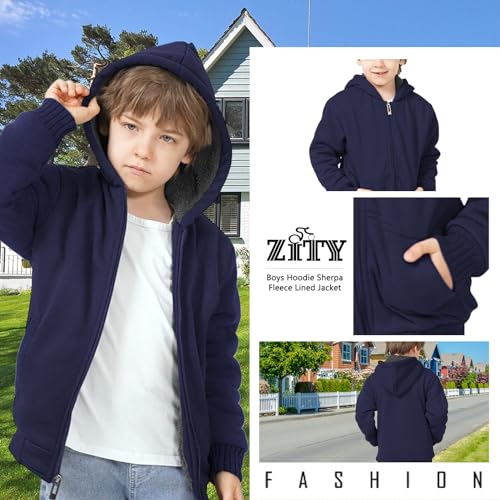 Image of ZITY Boys Zip Up Hoodie Fleece Jacket Kids Sherpa Lined Sweatshirts Outerwear Unisex Warm Winter Coat 6-15 Years Old
