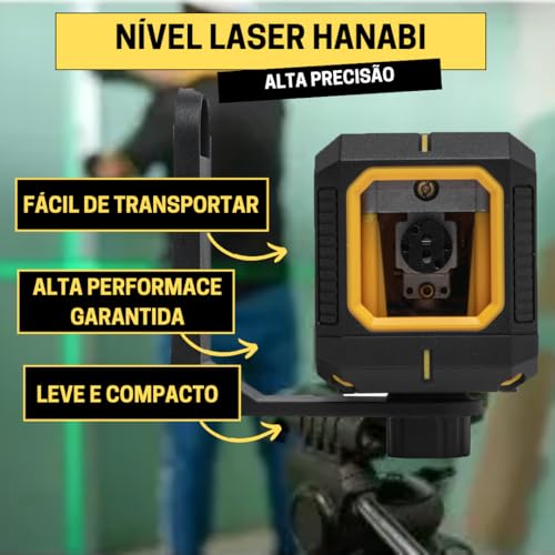 Nível Laser Verde Profissional Hanabi Precisão de 3mm 30m alcance 2 linhas suporte magnético e fácil