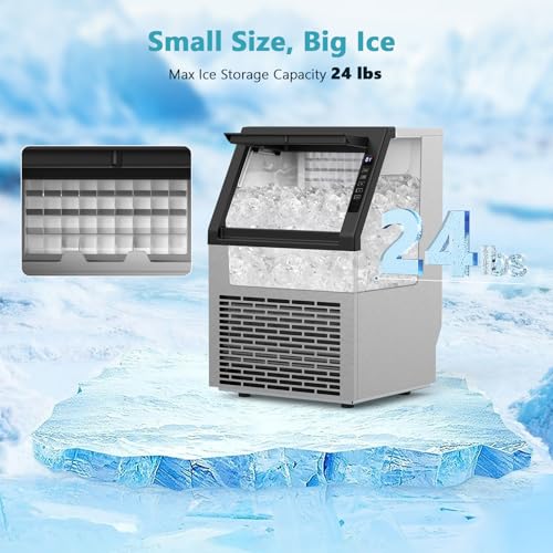 Image of Electactic Commercial Ice Maker Machine,80lbs /24H Stainless Steel Ice Machine,24lbs Storage, Auto Self-Cleaning Freestanding Ice Maker, Ice Machine Freestanding for Bar /Cafe /Restaurant