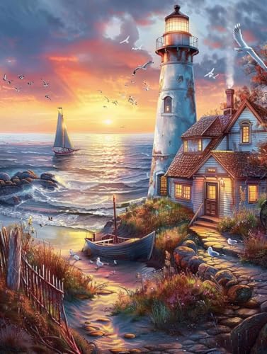 Manualidades pintura con numeros adultos lienzo grande de playa y faro 90x120cm