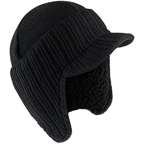 RockJock Mens Knitted Peaked Winter Hat Cap Beanie with Fleece Lining Black Cover