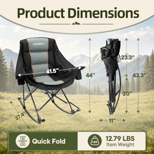 Silla mecedora de camping sobredimensionada, plegable, color negro AZKORION miniatura 2