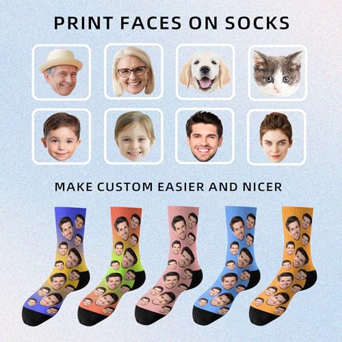 Custom Socks with FACE PHOTOS TEXT Made in USA, Personalized Funny Gifts for Birthday Christmas Wedding