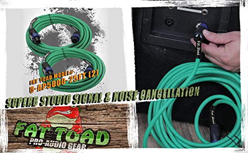 Speakon To Speakon Cables (2 Pack) By Fat Toad | 25Ft Professional Dj Pro Audio Green Speaker Pa Cord With Twist Lock Connector | 12 Awg Wire For Impeccable Studio Recording & Stage Performance Gear #TOP5