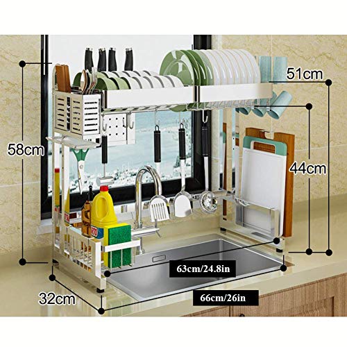 Geschirrtrockner mit Getränkehalter, über Spülbecken, Edelstahl-Abflussregal, Küchenorganisator Theke Silber 81 cm (32 Zoll)