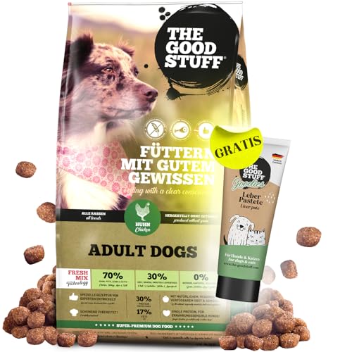 The GOODSTUFF Huhn (Adult) 12 5kg + Leber Pastete Geflügel | Hochwertiges Hundetrockenfutter getreidefrei | Mit Hühnerfleisch | Hundefutter trocken für ausgewachsene Hunde | Trockenfutter für Hunde