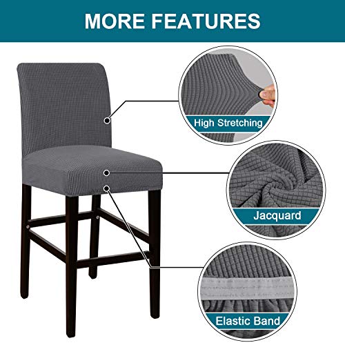Turquoize Stretch Bar Stool Cover Counter Stool Pub Chair Slipcover For Dining Room Cafe Barstool Slipcover Removable Furniture Chair Seat Cover Jacquard Fabric With Elastic Bottom Set Of 2, Gray #TOP3