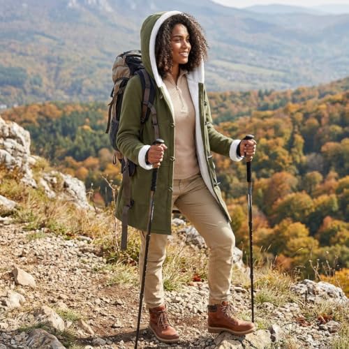 Womens Parka Coats Sherpa Fleece Lined Pea Coats Winter Hooded Jackets - image 2