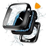 YIJDACASE 3 in 1 Waterproof Case for Apple Watch SE/SE 2/Series 4/5/6 44mm Screen Protector with Tempered Glass,[360° Protective Front and Back] Hard PC Bumper Face Cover Compatible iWatch