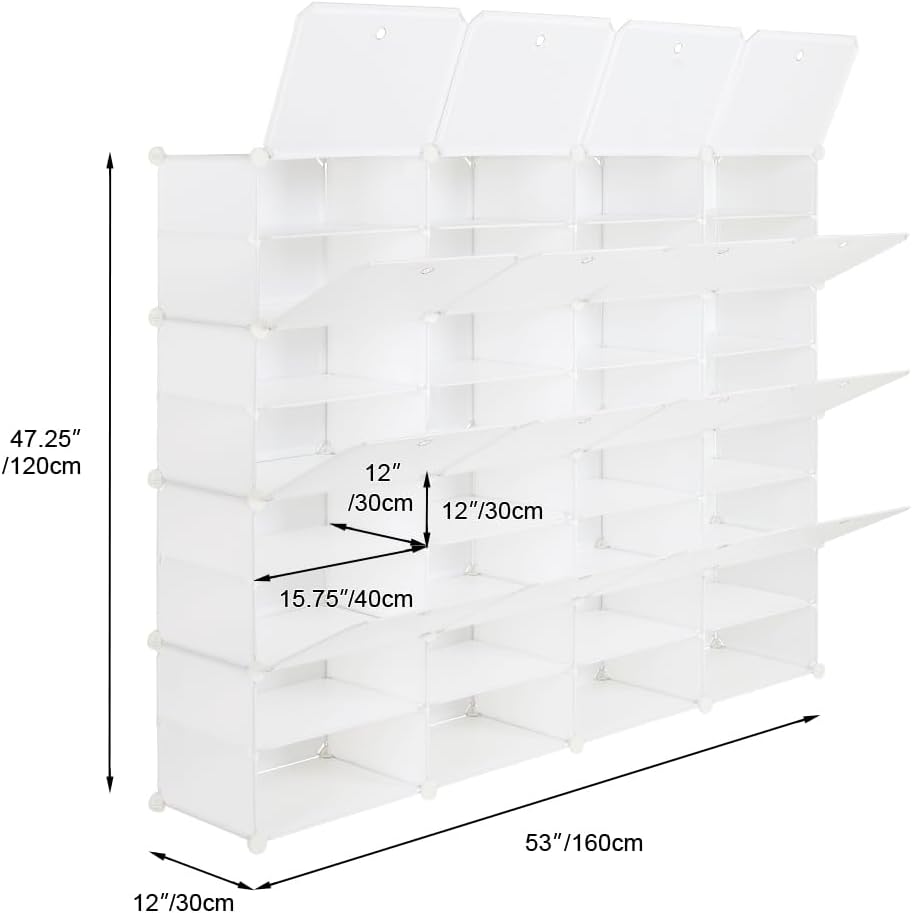 Karl home 12-Tier Portable Shoe Rack Organizer 64 Pair Tower Shelf Storage Cabinet Stand Expandable, 12 Storage Cabinet for Heels, Boots, Slippers, White