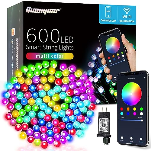 Quanquer Smart Christmas Lights Outdoor, 196FT 600 RGB LEDs, WiFi App Controlled Color-Changing String Lights, Long-Lasting Christmas Tree Lights for Indoor & Outdoor Decor