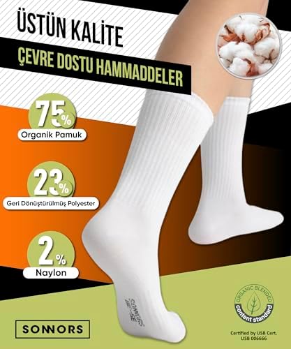 SONNORS 4 Çift Tenis Çorapları Nefes Alabilir Atletik Kompresyon Performans Spor Çorapları Kadın Erkek Uniseks 4'lü Paket Beyaz (Beyaz, 43-46) - Görsel 4