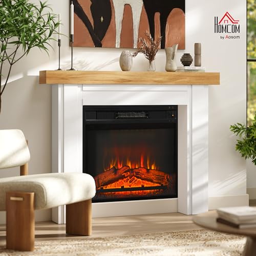 Image of HOMCOM Modern Fireplace Mantel with Leg, 51.2 inch W x 40.6 inch H, Natural Wood | Freestanding Fireplace Surround, For Electric Fireplaces