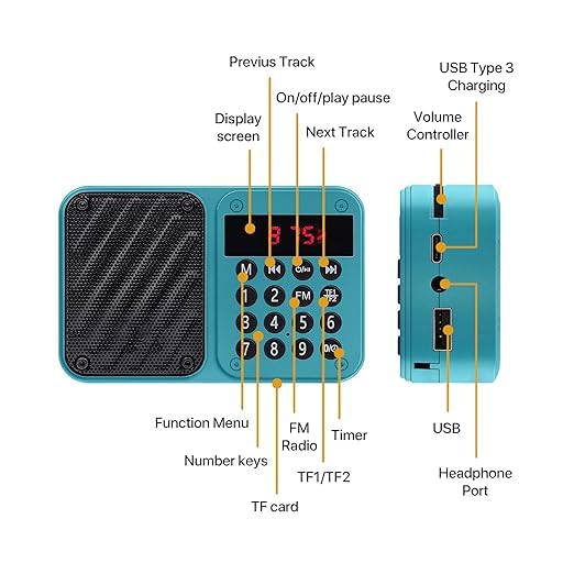 Image of M7 Pocket Blast FM Radio with Bluetooth Speaker with Powerful Sound, 6w-12 Hours (Tupe C Charging) and Number Pad (AUX, SD Card, USB Input (AUX, SD Card, USB Input) (M-7 Blue)