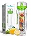 AquaFrut 32oz Fruit Infuser Water Bottle (Green) Includes Bonus Brush