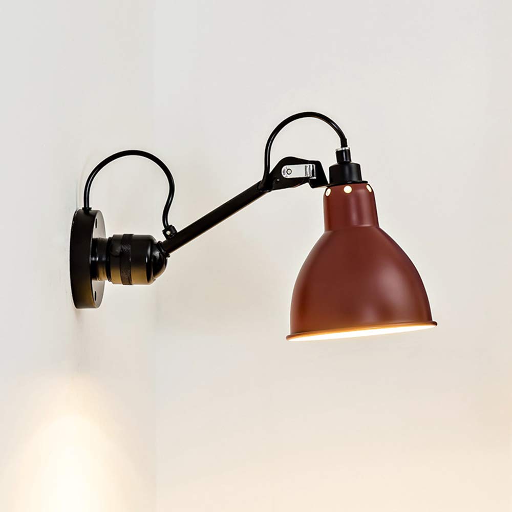 Applique Murale Tête Réglable E14, Angle Bras Articulé Lampe Murale Industrielle Fer Forgé Abat-jour Lampe de Chevet Pivotant Lampe de Mur Lumière pour Maison Couloir Salon Chambre Lecture,Rouge