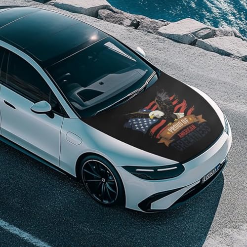 Image of Vehicle Engine Hood Cover Wrap Elastic Dustproof Eagle and American Flag Auto Front Hood Cover Protector Cloth Car Accessories Universal Fit for Van Sedan Trucks