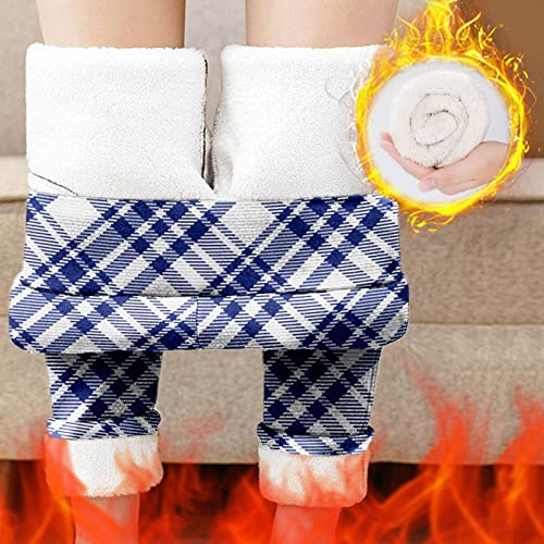 Leggings For Women, Fleece Lined Sweatpants Winter Thermal Pants Tapered Plaid Joggers For Home Workout B-Blue #TOP2