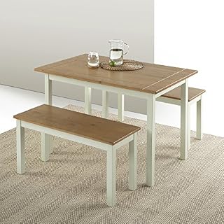 Zinus Becky Farmhouse Dining Table with Two Benches / 3 piece set