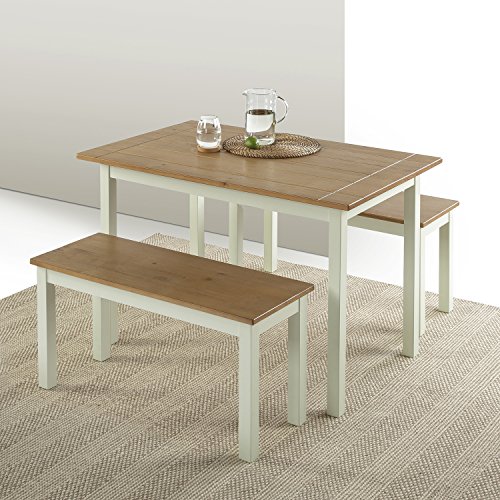 Zinus, Juego de mesa y banco de madera Becky de 114 cm con dos bancos, Conjunto de tres piezas de madera maciza estilo casa de campo, Montaje sencillo - imagen 5