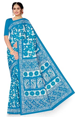 Image of TAMAIRA FASHION Mulmul Pure Cotton Saree For Woman Floral Batik Printed |Office Wear Daily Wear Sarees For Women Without Blouse Piece (Available in 16 Colours)